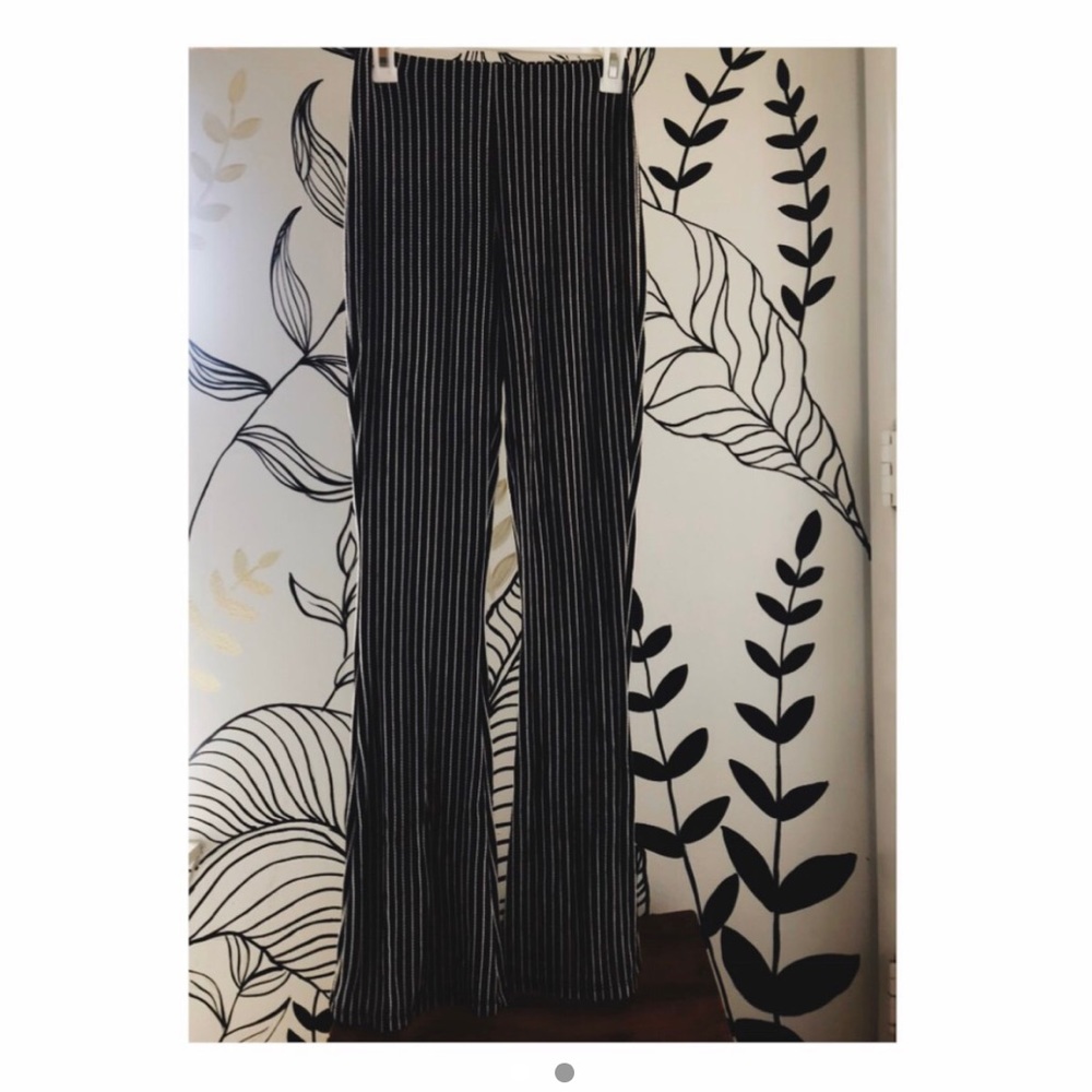 Black & White vertical striped flare pants.